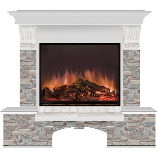 Электрокамин с широким очагом 2D Glenrich Бостон (Arte 23) камень-Грот цветной/цвет-Беленный дуб