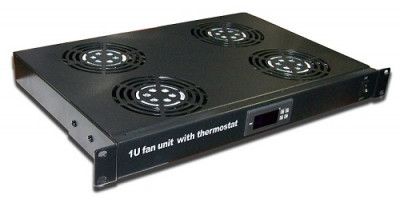 Вентиляторный модуль TWT, с подшипником скольжения, 220V, 482,6х294 мм (ШхГ), вентиляторов: 4, для шкафов, цвет: чёрный, (с термостатом)