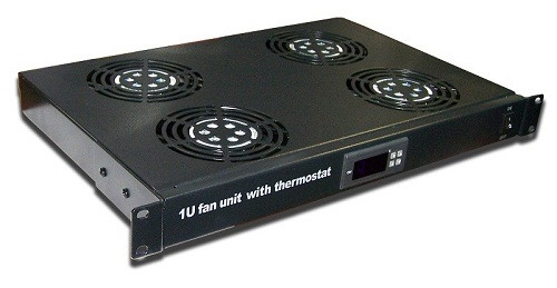 Вентиляторный модуль TWT, с подшипником скольжения, 220V, 482,6х294 мм (ШхГ), вентиляторов: 4, для шкафов, цвет: чёрный, (с термостатом)