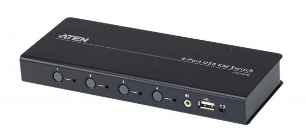Переключатель KVM Aten, портов: 4, 25х80,6х200 мм (ВхШхГ), USB, цвет: чёрный