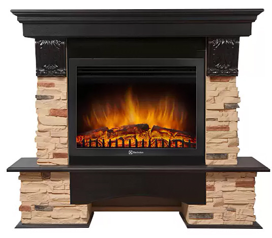 Электрокамин с широким очагом 2D Electrolux EFP/P-2520LS с порталом Firelight Pietra Nuovo 25 камень сланец натуральный, шпон темный дуб520LS
