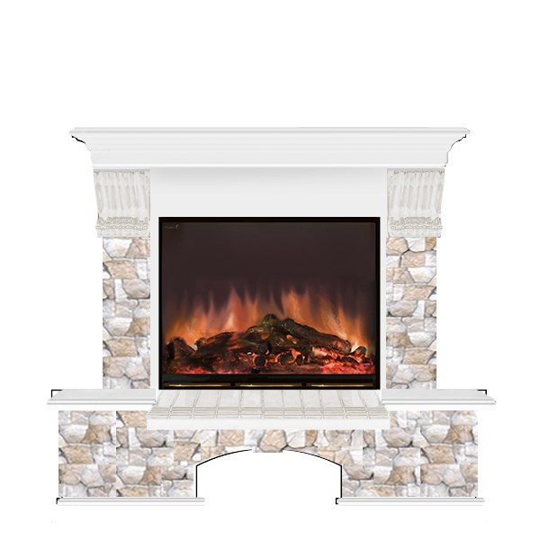 Электрокамин с широким очагом 2D Glenrich Бостон (Arte 23) камень-Арбат/цвет-Белый