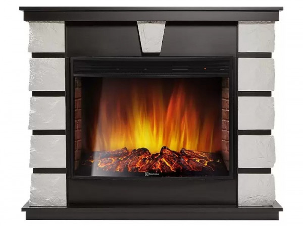 Электрокамин с широким очагом 2D Electrolux EFP/P-2720RLS с порталом Firelight Excalibur 25 камень белый, шпон венге