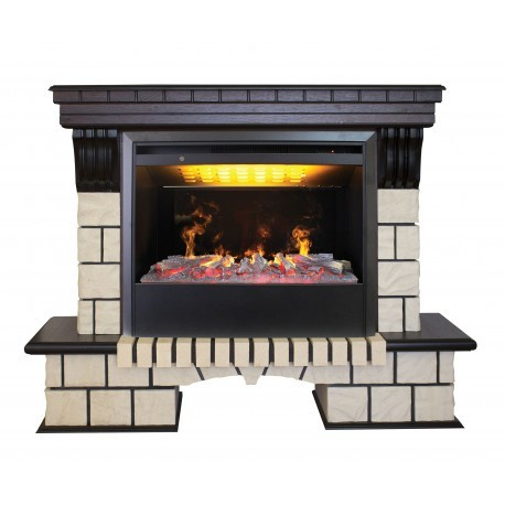 Электрокамин с широким очагом 3D Real-Flame Stone 26/HL AO с очагом 3D Helios 26