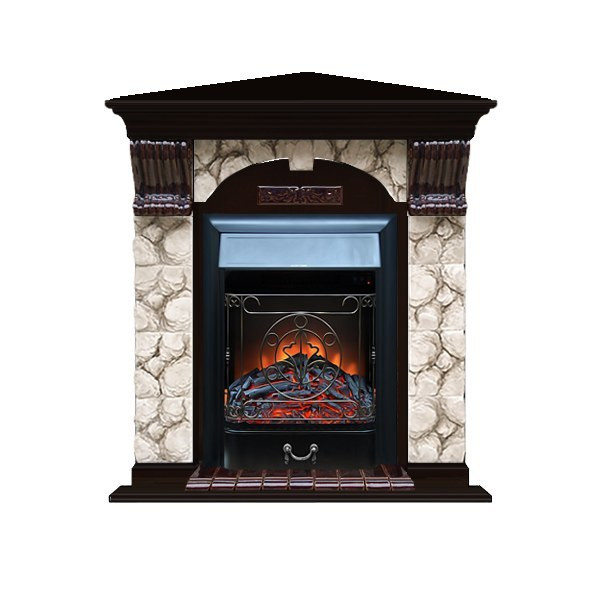 Надежный угловой электрокамин с эффектом живого огня Glenrich Арочный угловой (Magestic BL,BR) камень-Карелия/цвет-Венге