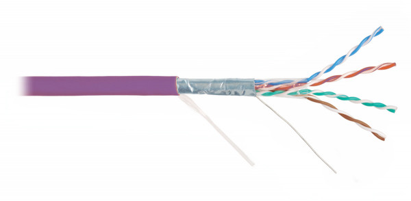 Кабель витая пара Nikolan, F/UTP, 4 пар., кат. 5е, проводник Ø 0,55мм, AWG24, LSZH (нг(A)-HF), 100МГц, 1м (барабан 305м), тип прокладки: внутри зданий, цвет: фиолетовый