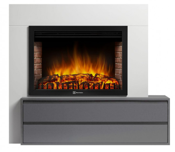 Электрокамин с широким очагом 2D Electrolux EFP/P-3020LS с порталом Firelight Combi 30 белый, серый