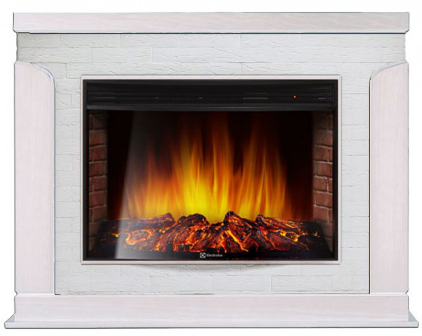 Электрокамин с широким очагом 2D Electrolux EFP/P-3320RLS с порталом Firelight Prestigio 30 камень белый, шпон белый дуб