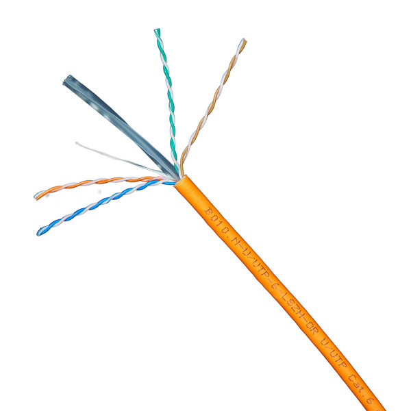 Кабель витая пара BNH, U/UTP, 4 пар., кат. 6, проводник Ø 0,57мм, AWG23, LSZH (нг(A)-HF), 250МГц, 1м (бухта 305м), тип прокладки: внутри зданий, цвет: оранжевый