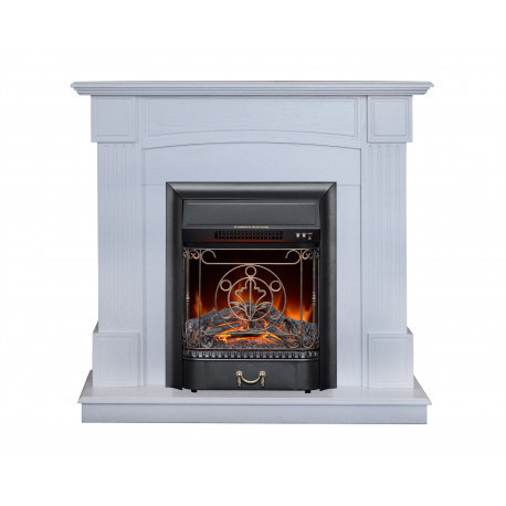 Электрокамин с классическим очагом 2D Real-Flame Andrea STD/EUG WT с очагами Fobos s Lux BL/BR и Majestic s Lux BL/BR