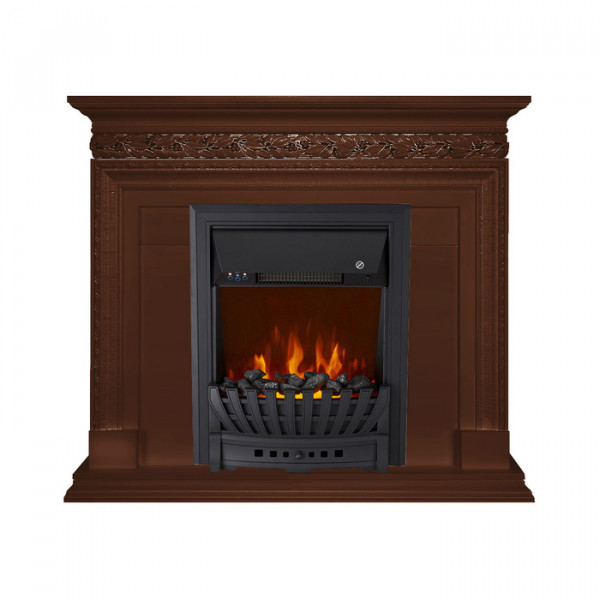 Электрокамин с классическим очагом 2D Royal Flame Valletta Темный дуб с очагом Aspen Black/Gold