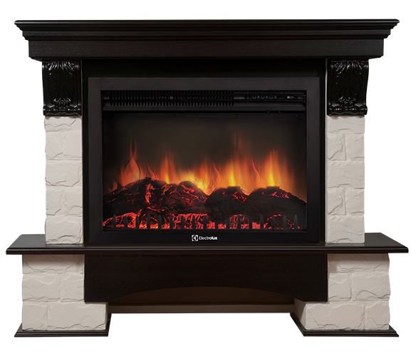 Электрокамин с широким очагом 2D Electrolux EFP/P-3020LS с порталом Firelight Forte 30S камень белый, венге