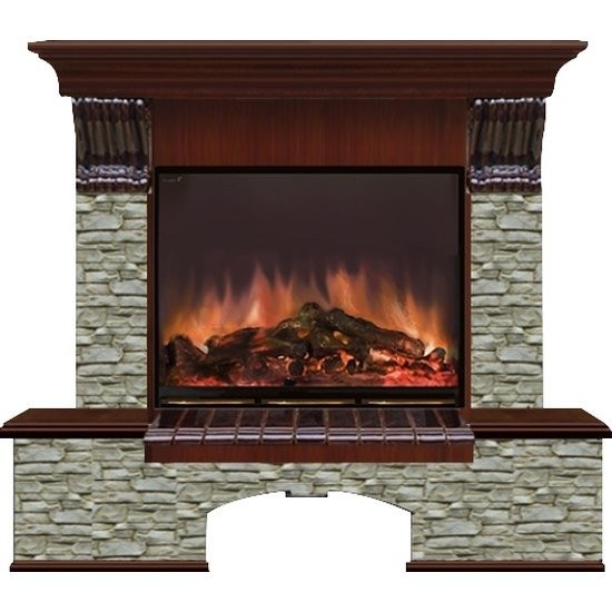 Электрокамин с широким очагом 2D Glenrich Бостон (Arte 23) камень-Грот однотонный/цвет-Красное дерево