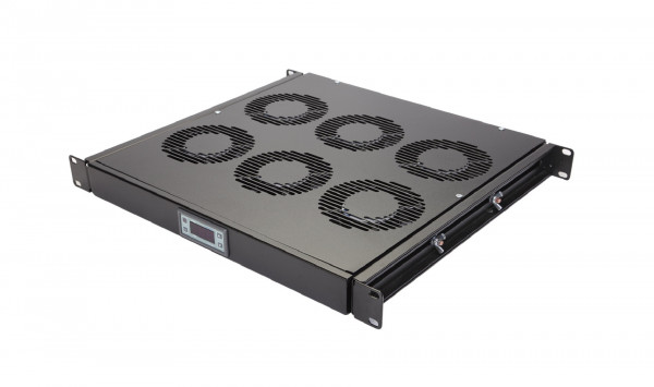 Вентиляторный модуль Eurolan, 19", 220V, 1U, 44х483 мм (ВхШ), вентиляторов: 3, цвет: чёрный, (с контроллером)