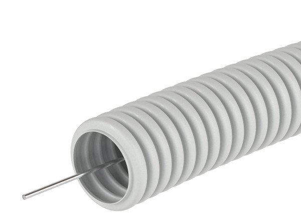 Гофрированная труба DKC Octopus, самозатухающий ПВХ, тяжелая, D16 мм, с зондом, цвет серый, бухта, 100 м