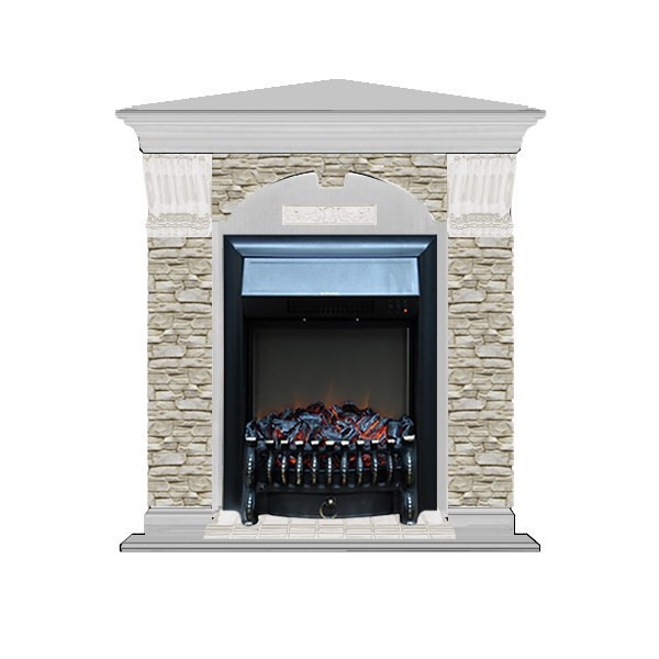 Электрокамин с классическим очагом 2D Glenrich Арочный угловой (Fobos BL,BR) камень-Грот однотонный/цвет-Беленный дуб