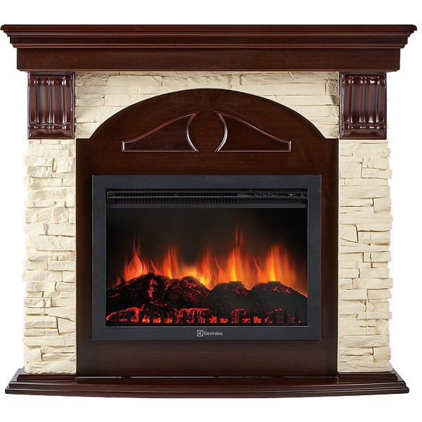 Электрокамин с широким очагом 2D Electrolux EFP/P-2720RLS с порталом Firelight Torre 25 U камень слоновая кость, темный дуб