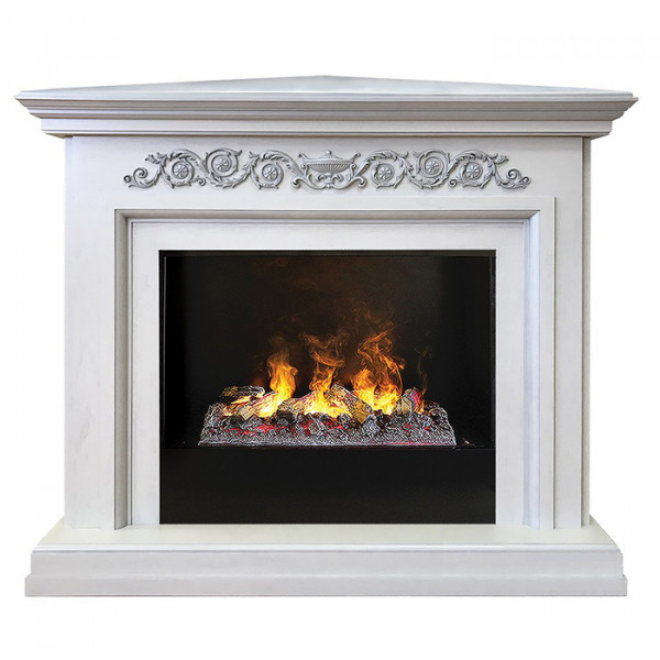 Угловой электрокамин (очаг+портал) 3D с паром и звуком Real-Flame Leticia Corner 26 WT с очагом Black вставка + 3D Cassette 630