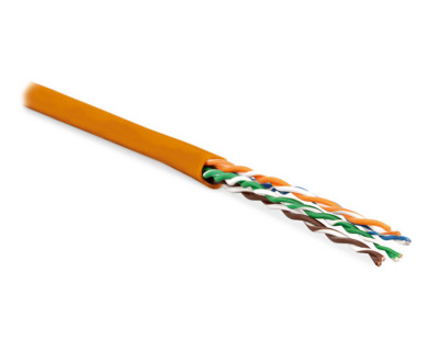 Кабель витая пара Hyperline UUTP4-C6-P24-NCR-IN-PVC, U/UTP, 4 пар., кат. 6, проводник Ø 0,61мм, AWG24, PVC, 100МГц, 1м (100м), тип прокладки: внутри зданий, цвет: оранжевый