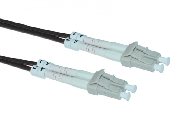 Коммутационный шнур оптический Hyperline, Duplex LC/LC (UPC/UPC), OM1 62,5/125, LSZH, Ø 2мм, 20м, цвет: чёрный, (FC-D2-62-LC/PR-LC/PR-H-20M-LSZH-BK)