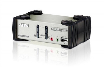 Переключатель KVM Aten, Altusen, портов: 2 х SPHD-15, 550х870х140 мм (ВхШхГ), USB, PS/2, цвет: чёрный