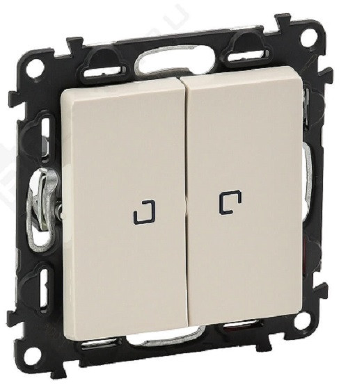 Переключатель Legrand Valena Life, двухклавишный, с подсветкой, 10АX, внутренняя, 71х71 мм (ВхШ), цвет: слоновая кость, с безвинтовыми зажимами, лампами 2 х 0,15 ма (752509)