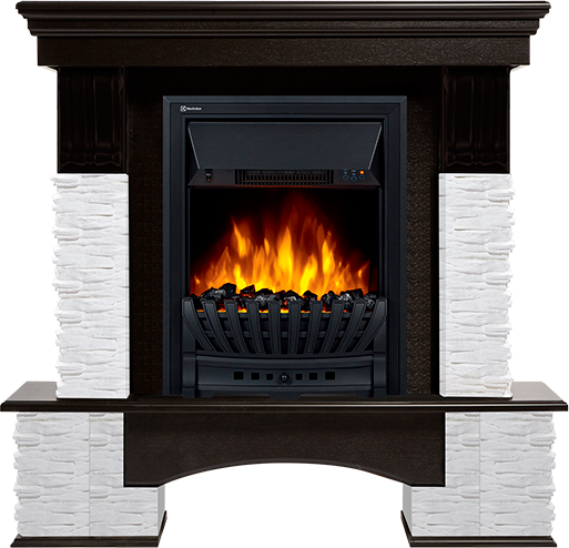 Электрокамин с классическим очагом 2D Electrolux EFP/P-1020LS с порталом Firelight Pietra Nuovo Classic камень сланец белый, шпон темный дуб