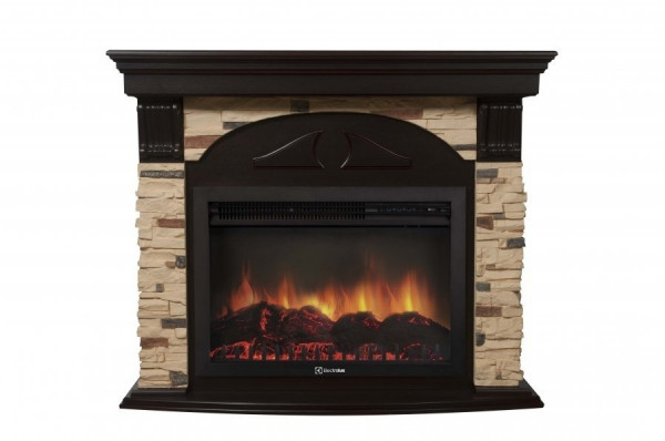 Электрокамин с широким очагом 2D Electrolux EFP/P-3020LS с порталом Firelight Torre 30S камень сланец натуральный, темный дуб