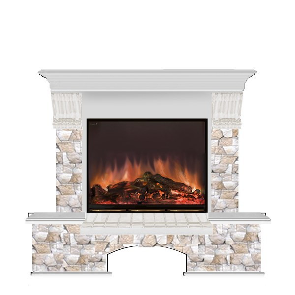 Электрокамин с широким очагом 2D Glenrich Бостон (Arte 23) камень-Арбат/цвет-Беленный дуб