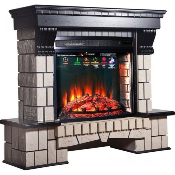 Электрокамин с широким очагом 2D InterFlame Экстер (венге) с очагом Panoramic 25 LED FX