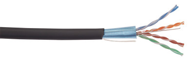 Кабель витая пара ITK, F/UTP, 4 пар., кат. 5е, проводник Ø 0,48мм, AWG24, LDPE, 100МГц, 1м (катушка 305м), (дренажный провод, рипкорд), тип прокладки: снаружи зданий, цвет: чёрный