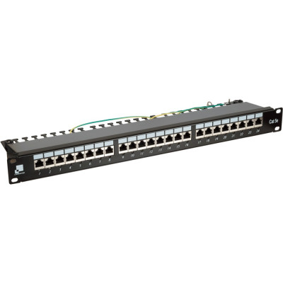 Коммутационная патч-панель Lanmaster, 19", 1HU, портов: 24, кат. 5е, неэкр., цвет: чёрный, с индикацией, (LAN-PPi24S5E)