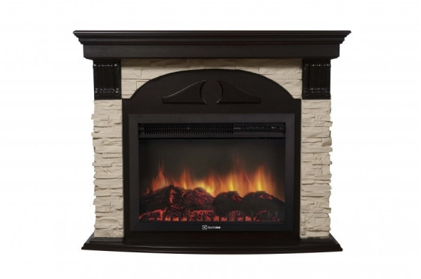 Электрокамин с широким очагом 2D Electrolux EFP/P-3020LS с порталом Firelight Torre 30S камень слоновая кость, венге