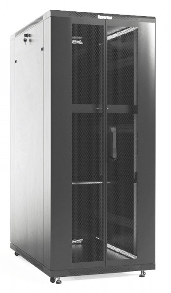 Шкаф серверный напольный Hyperline TTB, IP20, 18U, 988х600х1000 мм (ВхШхГ), дверь: двойная распашная, перфорация, задняя дверь: двойная распашная, перфорация, боковая панель: сплошная, разборный, цвет: серый, (TTB-1861-DD-RAL7035)