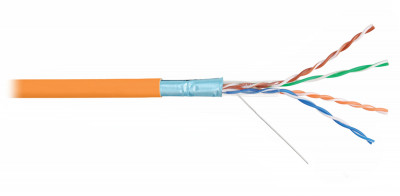 Кабель витая пара Nikolan, F/UTP, 4 пар., кат. 5е, проводник Ø 0,5мм, AWG24, LSZH (нг(A)-HF), 100МГц, 1м (барабан 305м), тип прокладки: внутри зданий, цвет: оранжевый