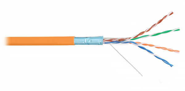 Кабель витая пара Nikolan, F/UTP, 4 пар., кат. 5е, проводник Ø 0,5мм, AWG24, LSZH (нг(A)-HF), 100МГц, 1м (барабан 305м), тип прокладки: внутри зданий, цвет: оранжевый