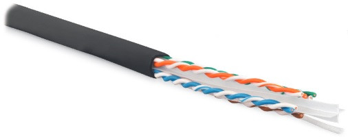 Кабель витая пара Hyperline, U/UTP, 4 пар., кат. 6, проводник Ø 0,57мм, AWG23, LSZH (нг(A)-HF), 100МГц, 1м (катушка 500м), с разделителем, тип прокладки: снаружи зданий, цвет: чёрный