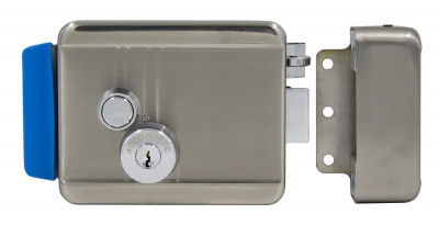 Электромеханический замок AccordTec, накладной, личинка и 5 ключей, AT-EL101, кнопка выхода, цвет: сталь, (AT-02348)