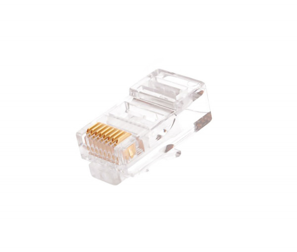 Коннектор Nikomax, RJ45(8p8c), кат. 5е, неэкр., круглый ввод, для одножильного и многожильного кабеля, 100 шт, цвет: прозрачный, универсальные ножи, з