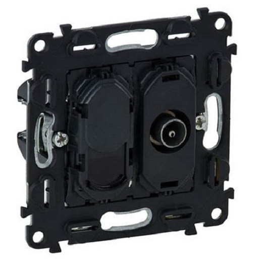 Розетка в сборе Legrand Valena Life/Allure, 2x TV/RJ 45, экр., внешняя, 51х58 мм (ВхШ), цвет: чёрный, (LEG.753055)