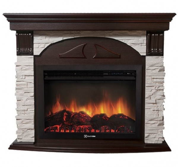 Электрокамин с широким очагом 2D Electrolux EFP/P-3020LS с порталом Firelight Torre 30S камень белый, темный дуб