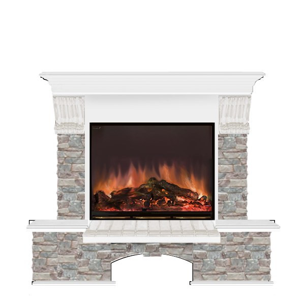 Электрокамин с широким очагом 2D Glenrich Бостон (Arte 23) камень-Грот цветной/цвет-Белый