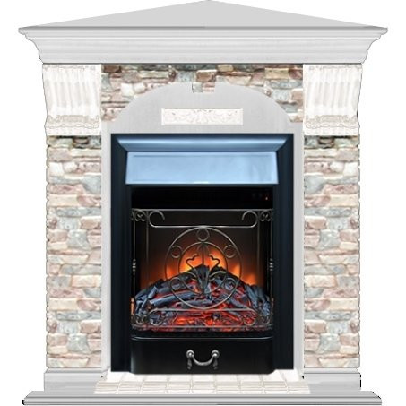 Электрокамин с классическим очагом 2D Glenrich Арочный угловой (Magestic BL,BR) камень-Грот цветной/цвет-Беленный дуб