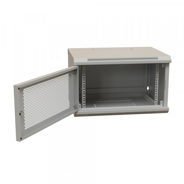 Шкаф телекоммуникационный настенный WRline TW, 19", 6U, 367х600х450 мм (ВхШхГ), дверь: перфорация, боковая панель: сплошная несъемная, разборный, цвет: серый
