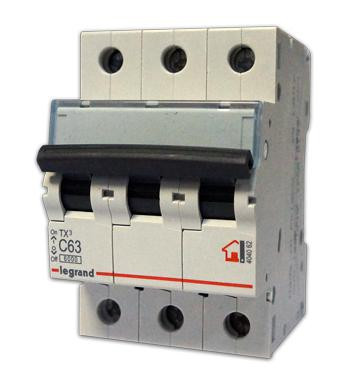 Автоматический выключатель Legrand TX3, 3 модуль, C класс, 3P, 63А, 6кА, (LEG.404062)