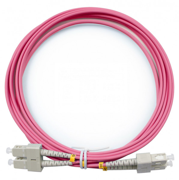 Коммутационный шнур оптический Cabeus Tight Buffer, Duplex SC/SC (UPC/UPC), OM4 50/125, LSZH, Ø 3мм, 3м, цвет: маджента, (FOP-50-OM4-SC-SC-3m)