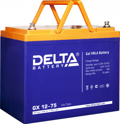 Аккумулятор для ИБП Delta Battery GX, 215х166х258 мм (ВхШхГ),  необслуживаемый электролитный,  12V/75 Ач, цвет: синий, (GX 12-75)