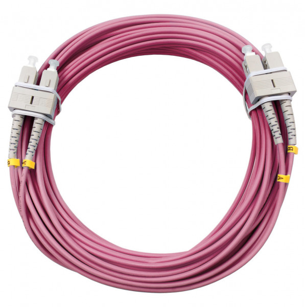 Коммутационный шнур оптический Cabeus Tight Buffer, Duplex SC/SC (UPC/UPC), OM4 50/125, LSZH, Ø 3мм, 15м, цвет: маджента, (FOP-50-OM4-SC-SC-15m)
