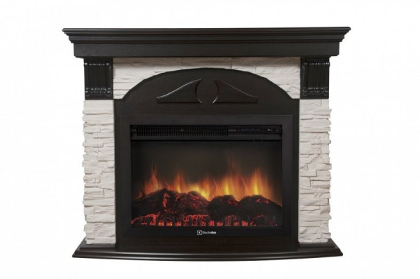 Электрокамин с широким очагом 2D Electrolux EFP/P-3020LS с порталом Firelight Torre 30S камень белый, венге