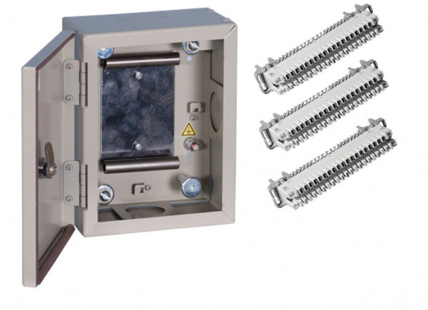 Шкаф распределительный настенный металлический с замком для 30 пар, в комплекте с размыкаемыми плинтами ШРН-1М-2/30 в комплекте с размыкаемыми плинтами